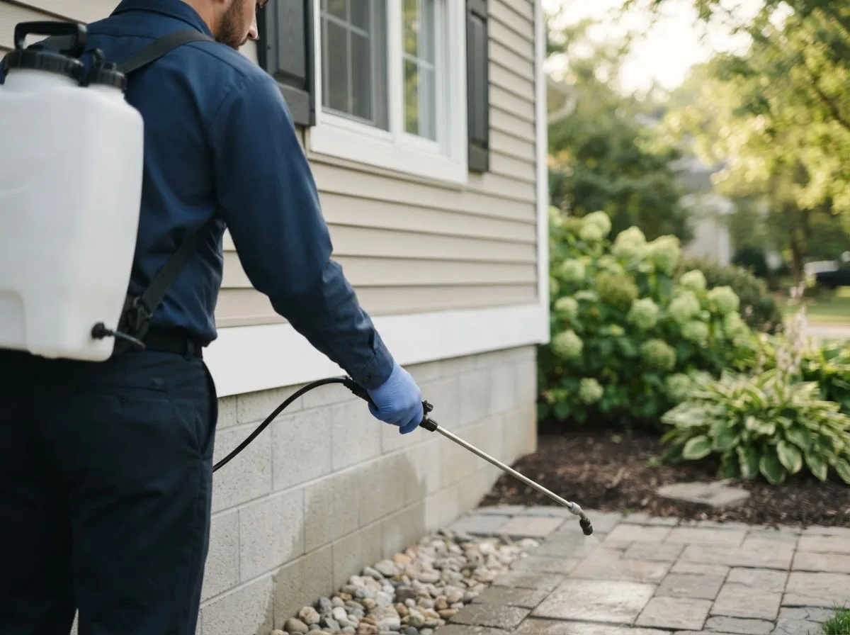 Pest control technician inspecting a home in Broadbent, OR